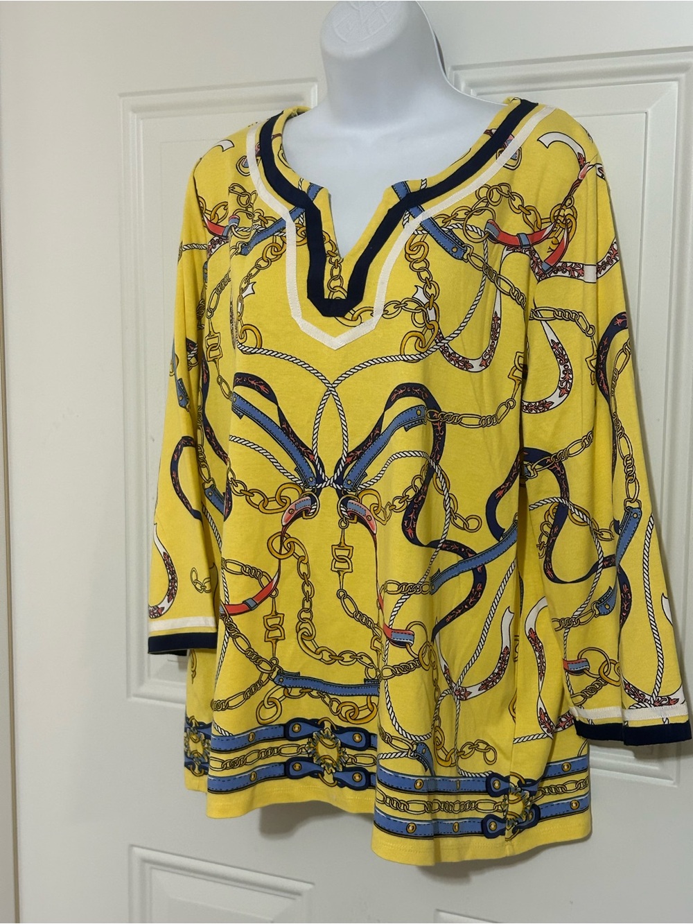 Rafaella Yellow Chain-Print V-Neck Tunic